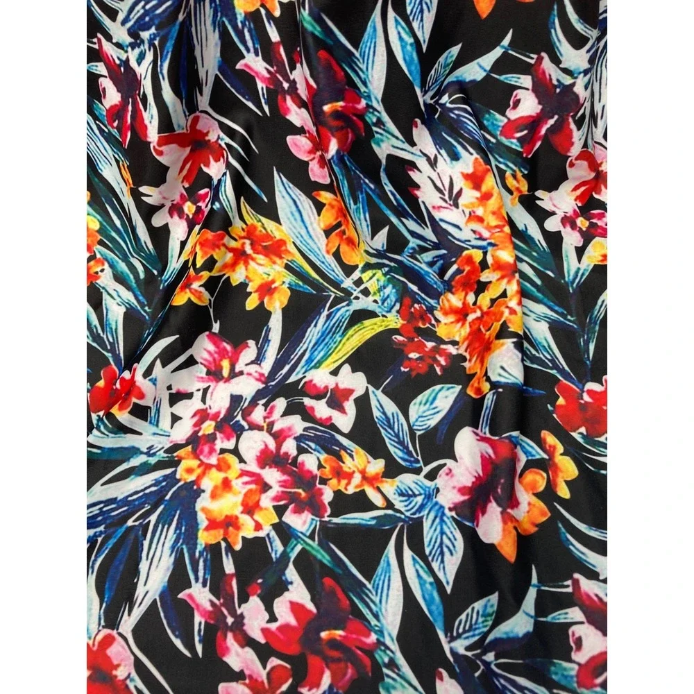 Rosegal Black Floral Halter Swim Dress Tunic Tummy Control Size 2XL US 18‎